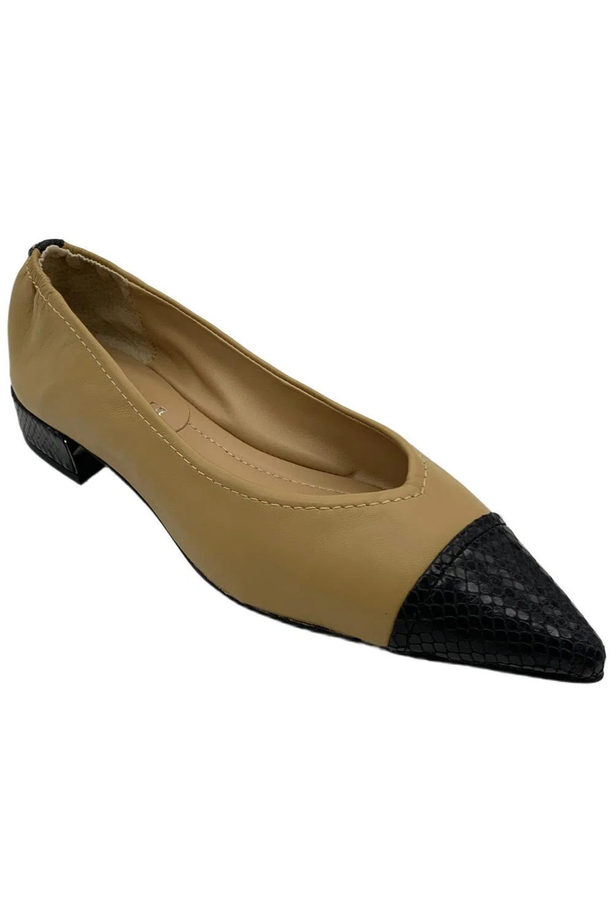 Donald Pliner Women's Ladonna Ballerina Heel Black/Camel - Medium